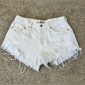 Free People Loving Good Vibrations White Button Fly Cut Off Shorts size 26